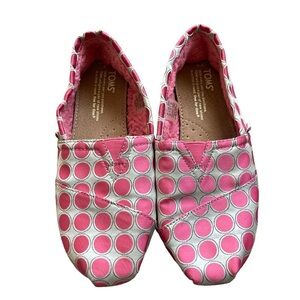 Toms Pink Polka Dot Fleece Lined Slip on Flat Shoes Youth Girls Size 3 EUC